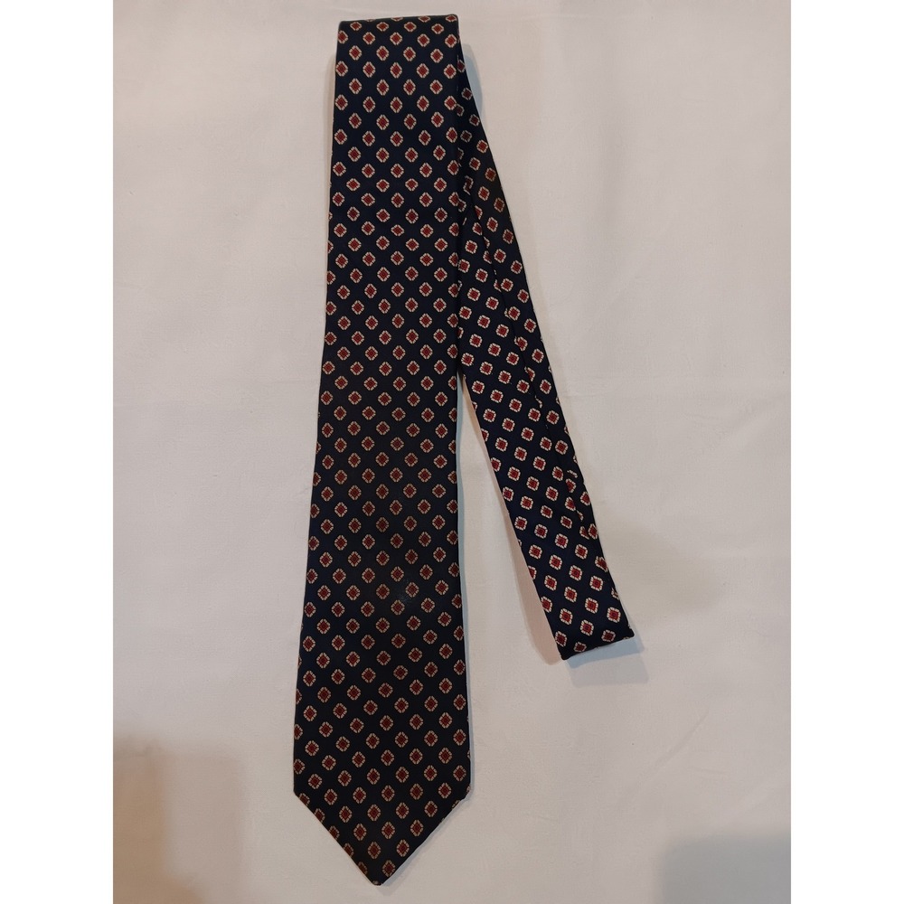 Don‎ Loper Beverly Hills Mens Silk Tie Navy Blue Red Geometric Medallion Vintage